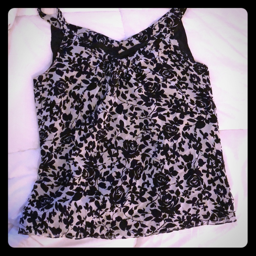 Cute black & white floral sheer tank.